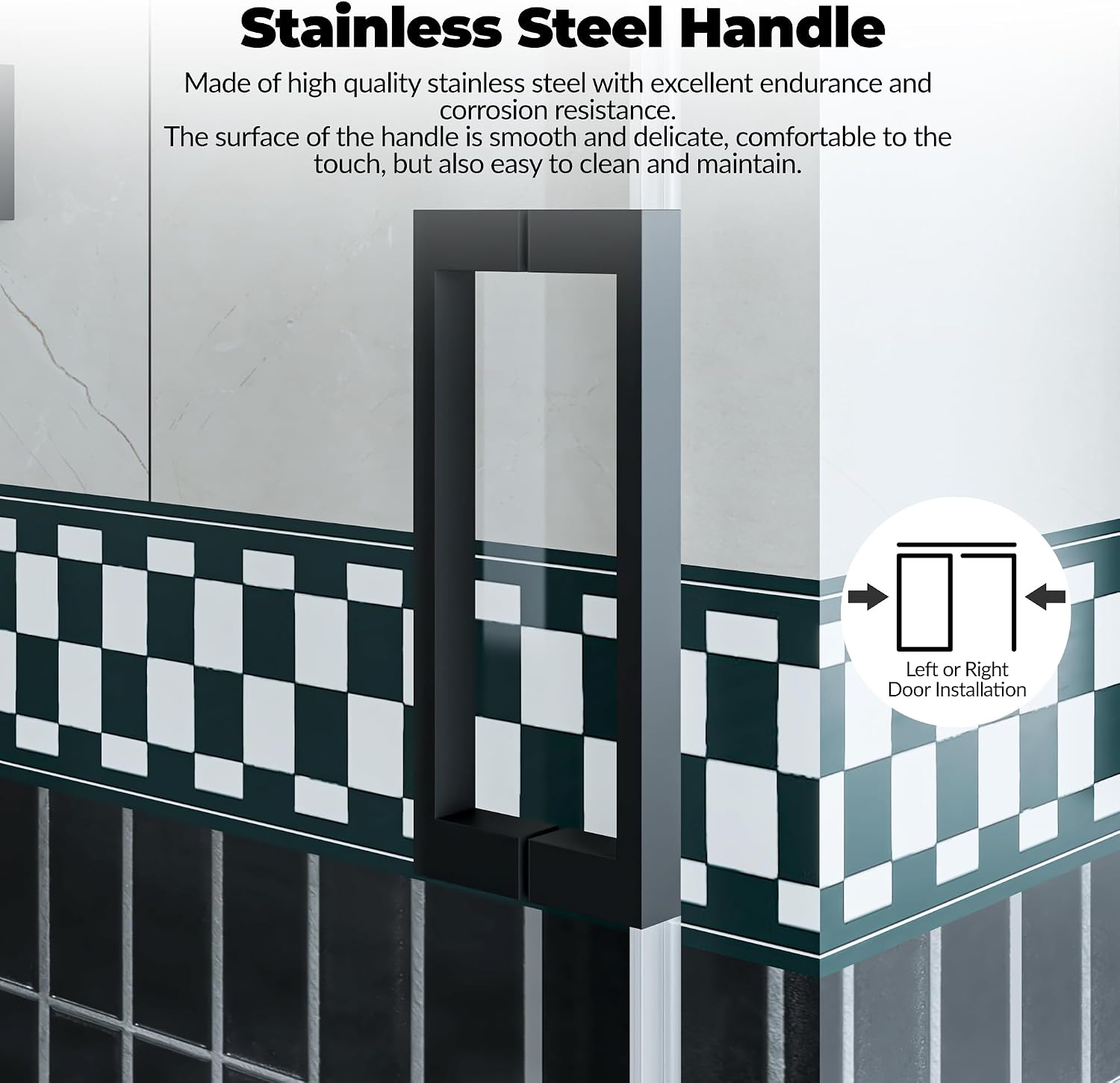 Frameless Shower Door 44–48 inch W× 76 inch H, Sliding Shower Door with Fixed Panel, Round Stainless Steel Track,6mm Tempered Glass, Matte Black, Stainless Steel Shower Door for Bathroom Renovation
