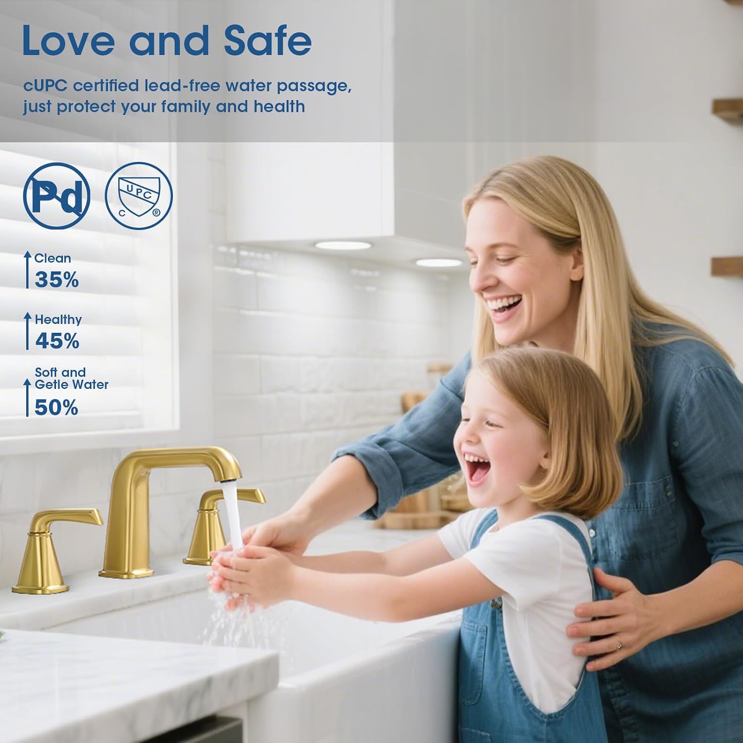 Gold Bathroom Faucet,Bathroom Sink Faucet,Brushed Gold Bathroom Faucet 3 Hole, with Pop Up Drain and CUPC Supply Lines for Vanity,Lavatory RV Farmhouse (HG-8904-BG)