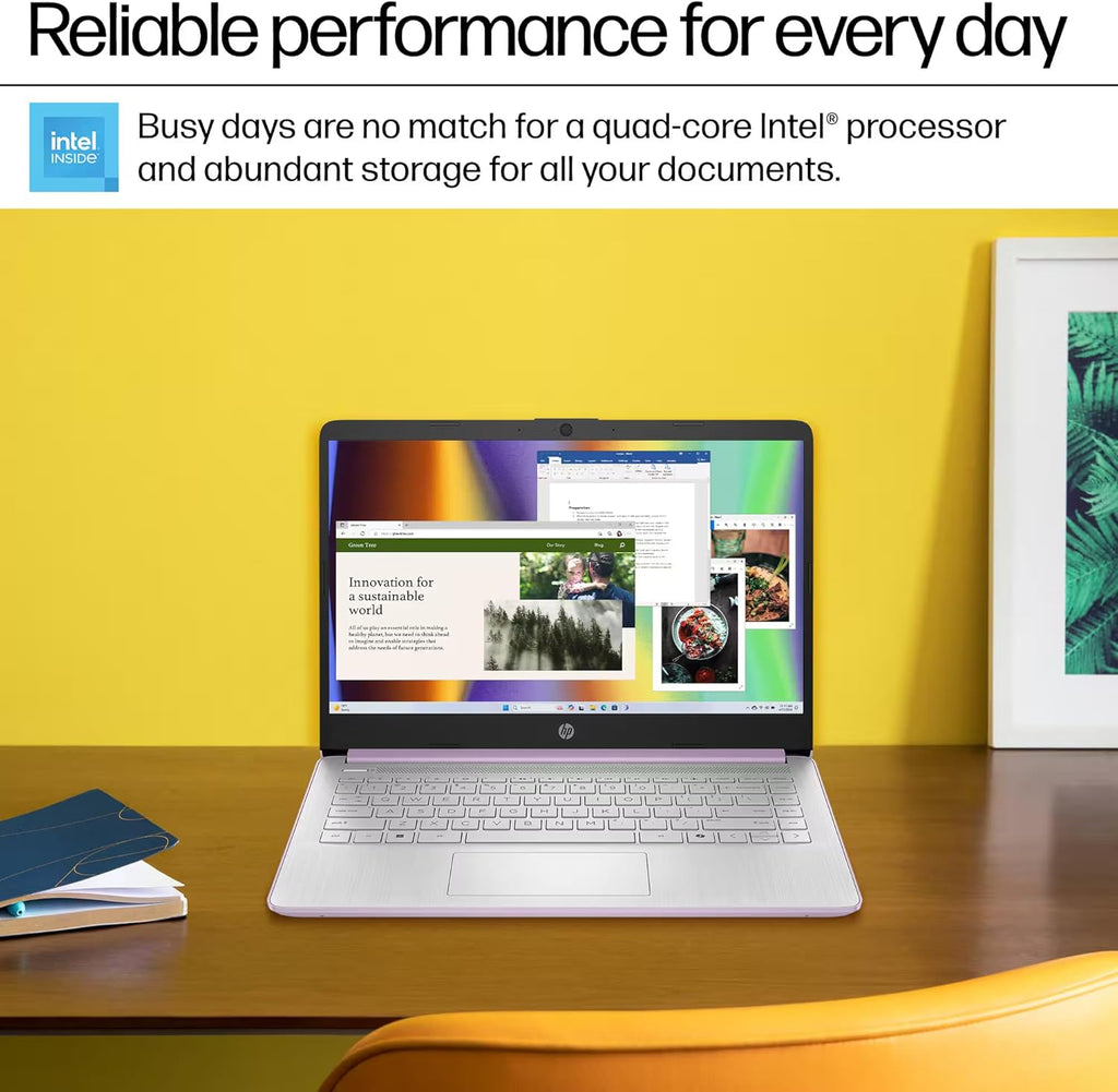 HP 14' Laptop 2025 Business Student Slim Computer, Lifetime MS Office, Copilot AI, Quad-Core Intel CPU, 16GB RAM, 628GB Storage (128GB UFS+500GB Ext), MarxsolAccessory, Wi-Fi 6, Win 11 Pro, Lavender