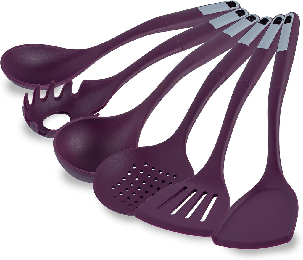 Restaurantware Silicone Utensil Set Pack of 10 Non-Slip Handle 6-Piece Kitchen Tool Set, Heat-Resistant Dishwasher-Friendly Cooking Accessories, Durable Purple Cooking Utensils
