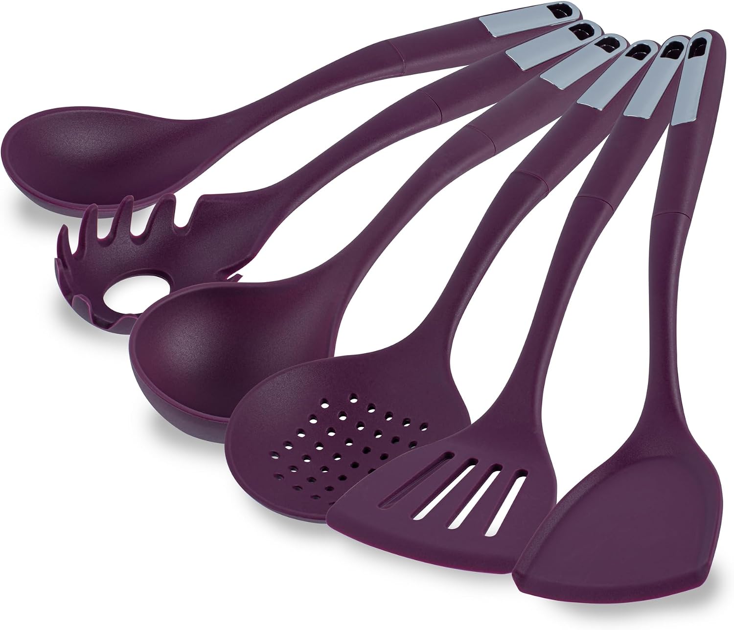 Restaurantware Silicone Utensil Set Pack of 10 Non-Slip Handle 6-Piece Kitchen Tool Set, Heat-Resistant Dishwasher-Friendly Cooking Accessories, Durable Purple Cooking Utensils