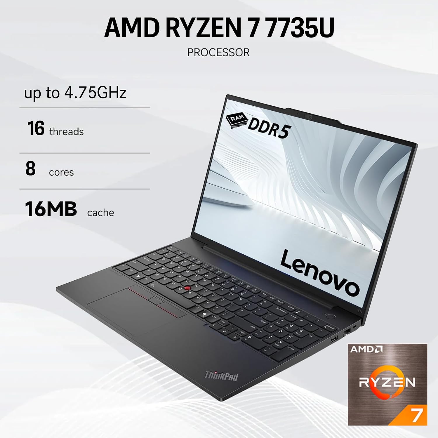 Lenovo ThinkPad E16 Gen 2 Business Laptop, 16' FHD+ Anti-Glare Touchscreen, AMD Ryzen 7 7735U, 64GB DDR5, 2TB SSD, Wi-Fi 6E, Fingerprint, Backlit, Webcam, Windows 11 Pro