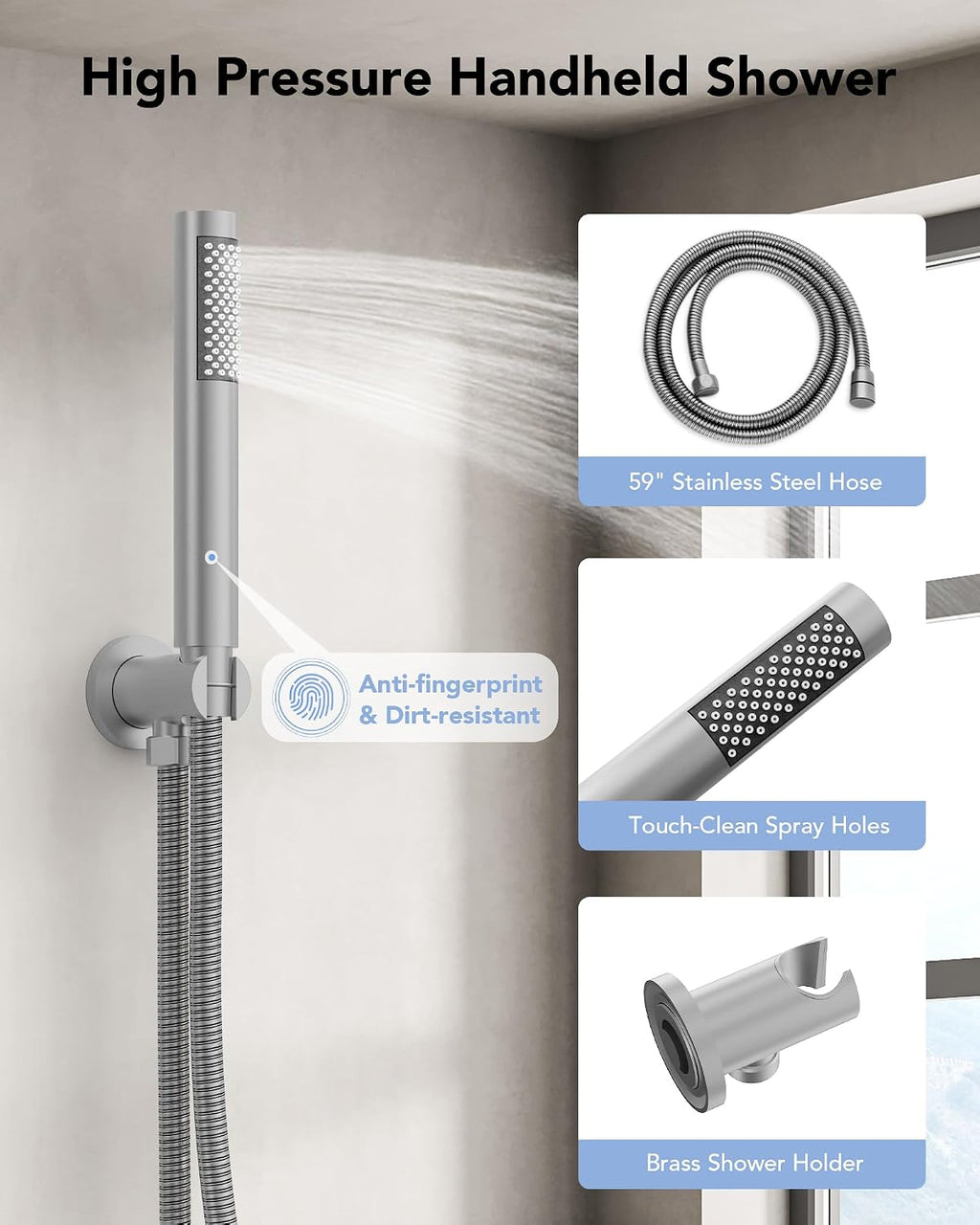 10' High-Pressure Rainfall Shower System with Handheld Spray, Wall Mount Bathroom Shower Faucet Set (Brushed Nickel)