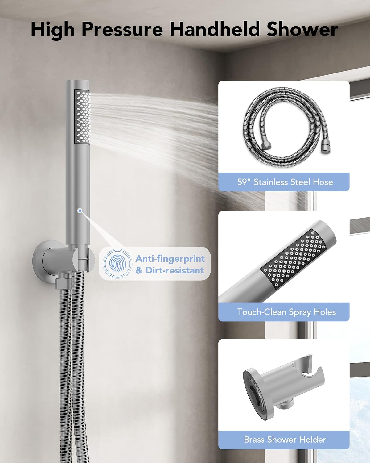10' High-Pressure Rainfall Shower System with Handheld Spray, Wall Mount Bathroom Shower Faucet Set (Brushed Nickel)