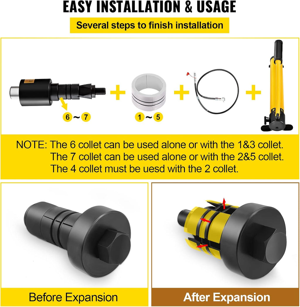 VEVOR Hydraulic Exhaust Pipe Expander, 1-5/8 to 4-1/4 Inch, 10 T Manual Hydraulic Pipe Stretcher, w/4 Dies and 2 Case, for Copper Aluminum Tubes in Car Repairing