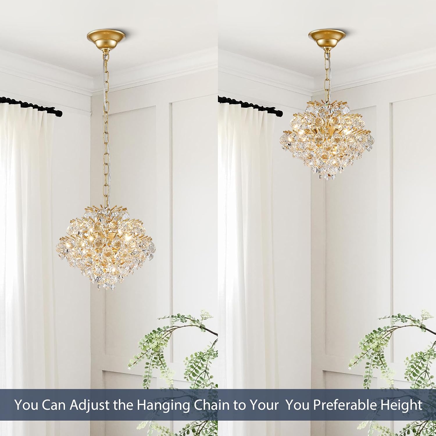 Bestier Gold Modern Pendant Chandelier Crystal Raindrop Lighting Ceiling Light Fixture Lamp for Dining Room Bathroom Bedroom Livingroom 4 G9 Bulbs Required D11 in x H12 in