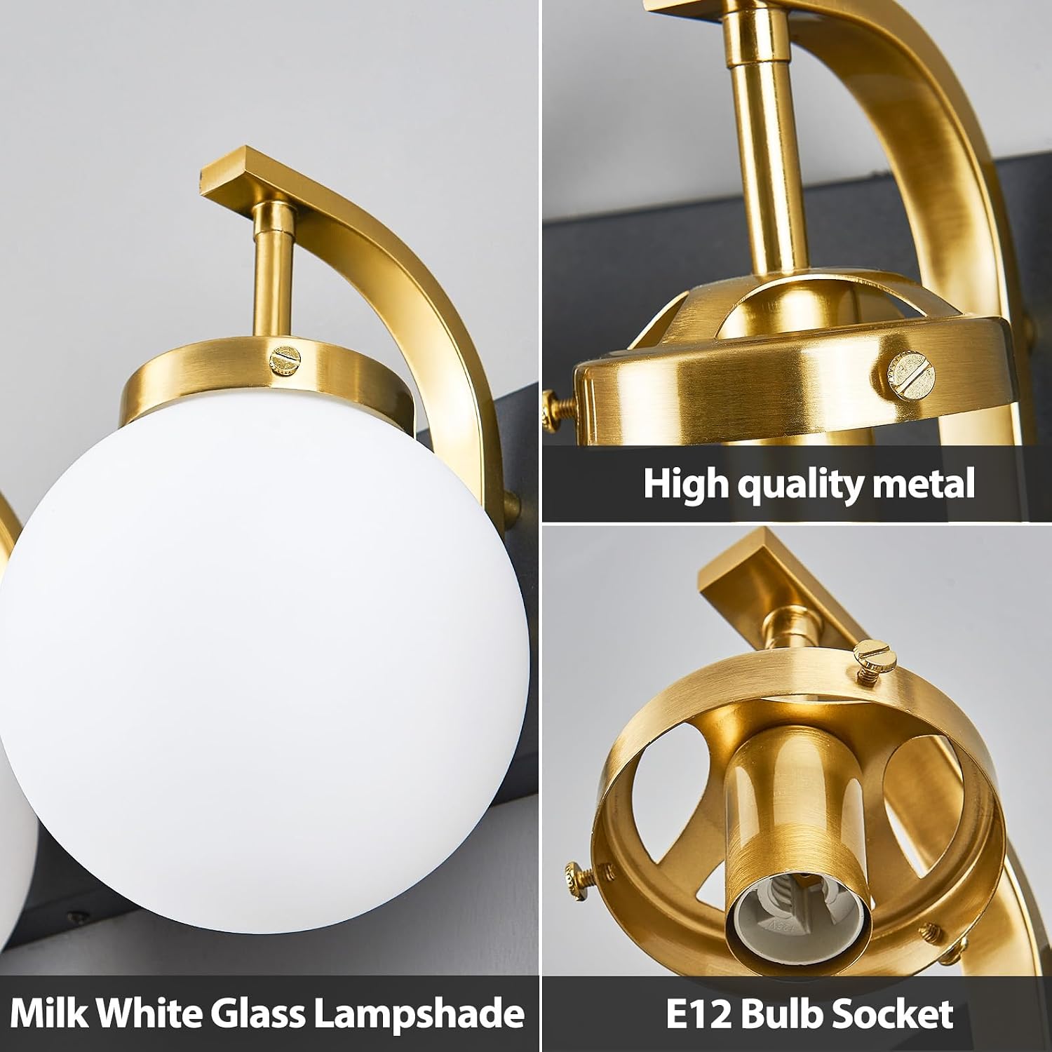 Modern Sand Black-Gold Bathroom Vanity Light Fixtures Over Mirror 3 Light Wall Sconce Vanity Light for Bathroom Lighting