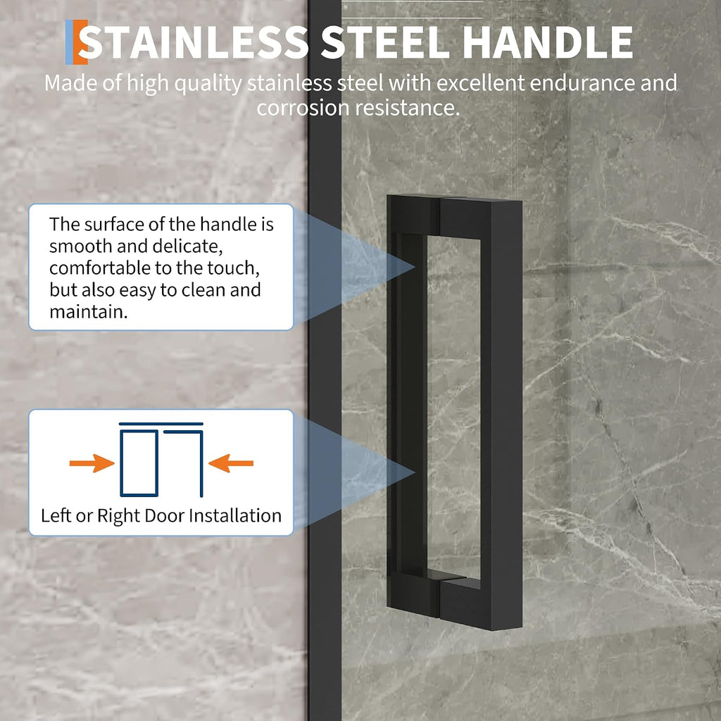 Framed Sliding Shower Door 56–60 Inch W x 72 Inch H – Dual Sliding Tempered Glass Panels with Easy-Clean Coating, Matte Black Aluminum Frame, Modern Shower Enclosure for Main Bathroom