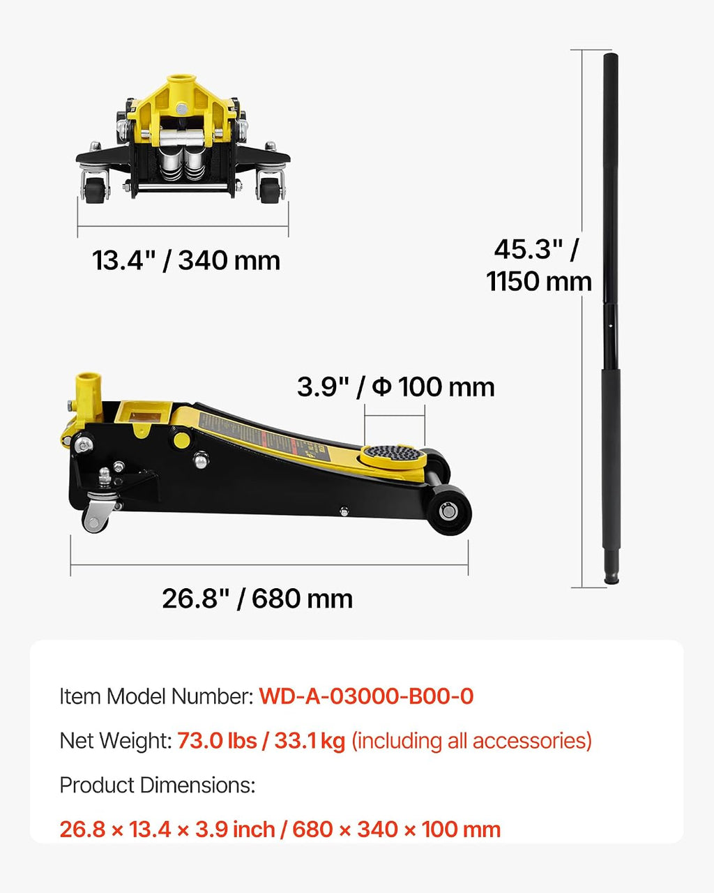 VEVOR 3 Ton Low Profile Floor Jack | Heavy-Duty Racing, Dual Pistons Quick Lift Pump, Lifting Range 3.35'-19.69'