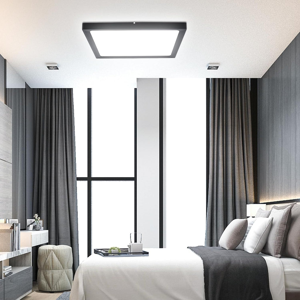 12Pack 12inch Square Black 3200LM LED Flush Mount Ceiling Light,28W White 6000K Slim Surface Mount Ceiling Light Fixture for Kitchen Bedroom Living Room