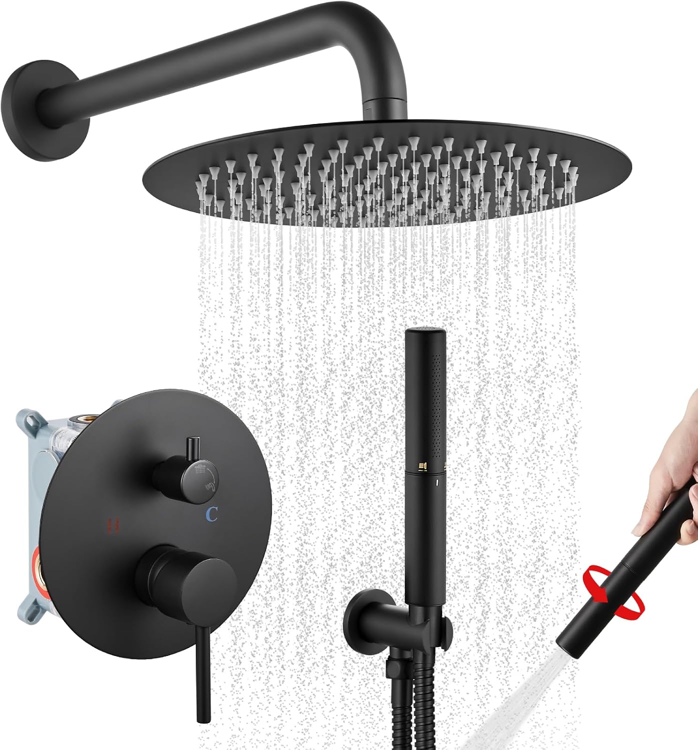 Airuida Shower Faucet Set, Bathtub Faucet Set with 10 Inch Rain Shower Head and Valve,2 Functions Tub Shower Faucet Set for Bathroom-Matte Black