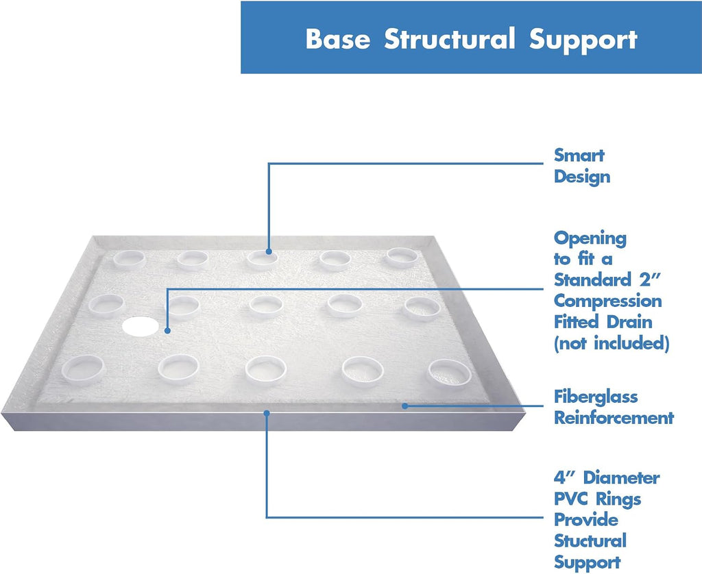 DreamLine SlimLine 32 in. D x 60 in. W x 2 3/4 in. H Left Drain Single Threshold Shower Base in Biscuit, DLT-1132601-22