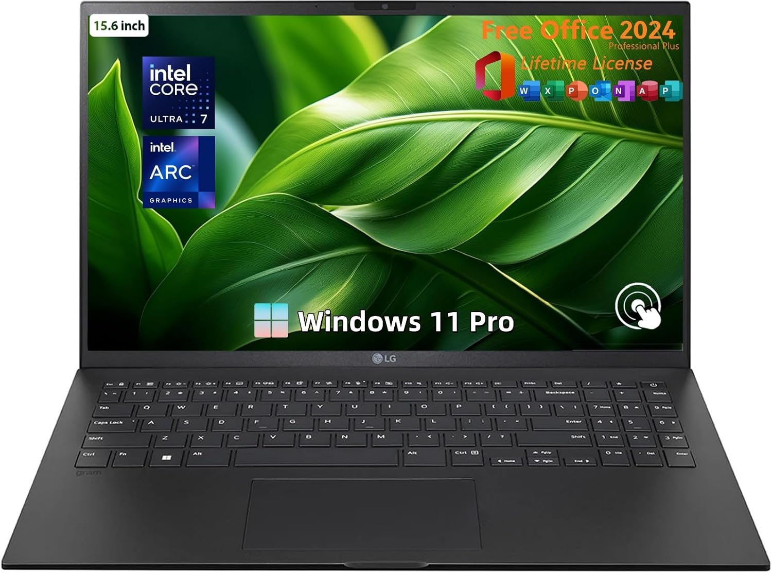 LG Gram 15 Laptop for Business, with Office 2024 Lifetime License, 15.6' FHD Touch Screen, Intel Ultra 7-155H, 16 GB LPDDR5 RAM, 4 TB SSD, Intel Arc Graphics, Windows 11 Pro