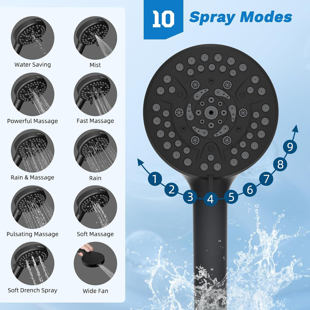 Hibbent cUPC Certified All Metal 12' Rainfall Showerhead Combo, High Pressure Shower Head with 10-Sprays Handheld, Innovative 4-way Diverter with Pause Mode, 71'' Shower Hose and Holder, Matte Black