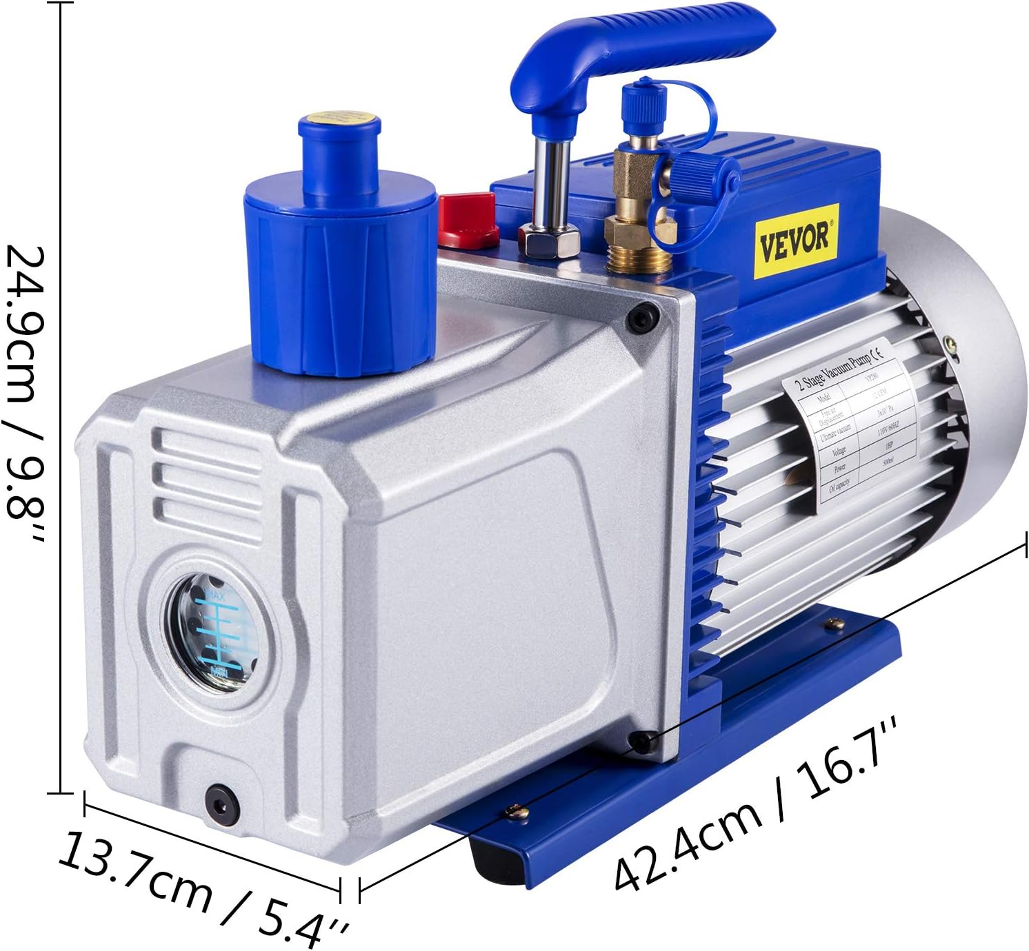VEVOR Vacuum Pump 12 CFM 1 HP Double Stage Air Conditioning Vacuum Pump 110V Ultimate Vacuum Refrigerant HVAC Air Tool for Automobile Reparation Vacuum Evacuation