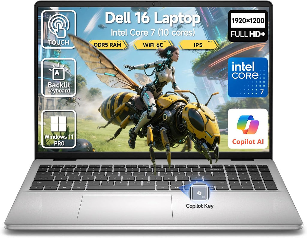 2026 Dell 16 Touchscreen Laptop Computer, 16' FHD+ Touch Screen Student&Business Laptop PC, Intel 10-Core 7 (Beat i7-1355U), 32GB DDR5 1TB SSD, Windows 11 Pro, Backlit Keyboard,Fingerprint,Wi-Fi 6E