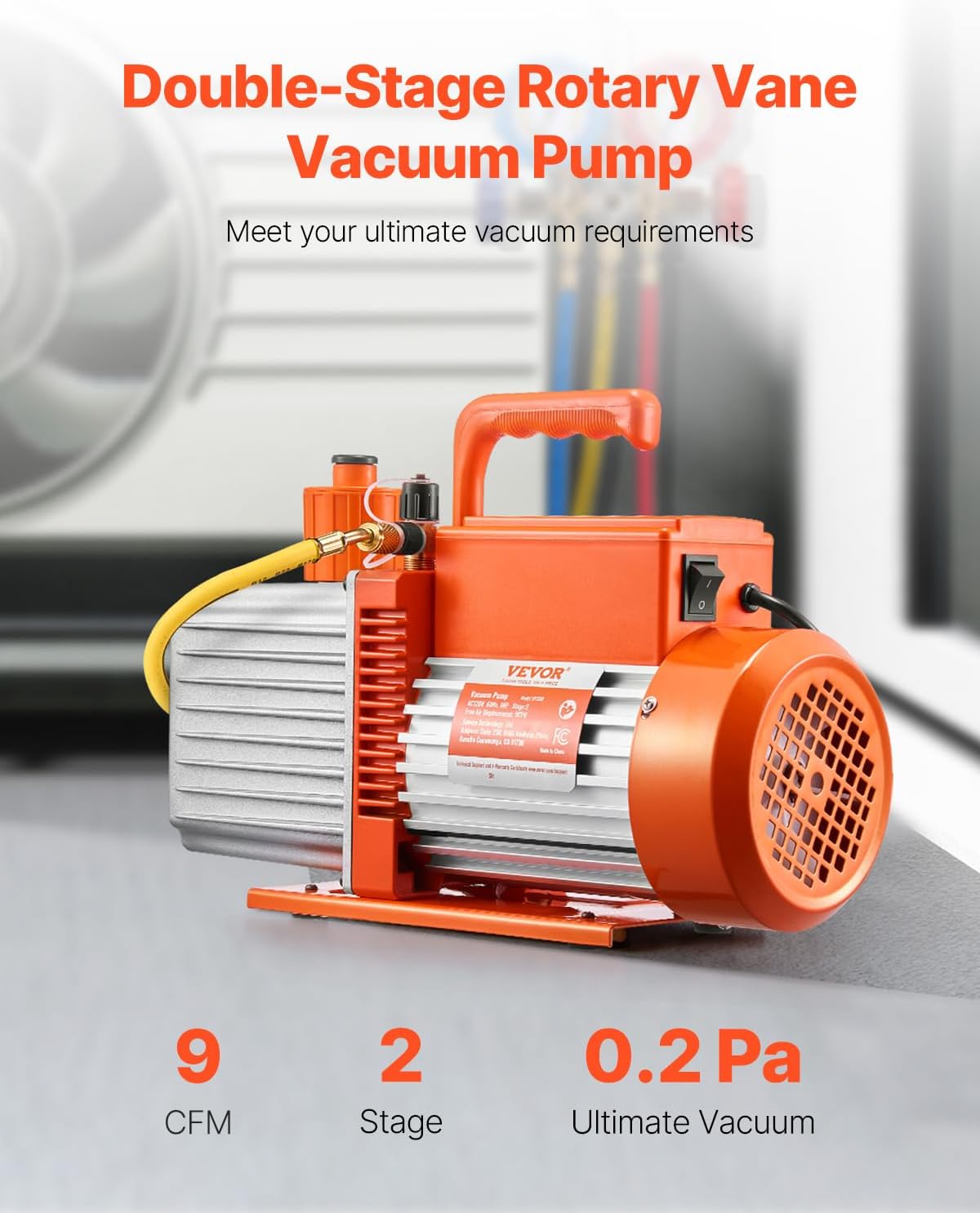 VEVOR Vacuum Pump, 9 CFM, HVAC 2 Stage Rotary Vane Vacuum Pump, for R134a R22 R410a Systems, Auto AC Vacuum Pump Kit with Oil Bottle, for Automotive Air Conditioner Maintenance Resin Degassing