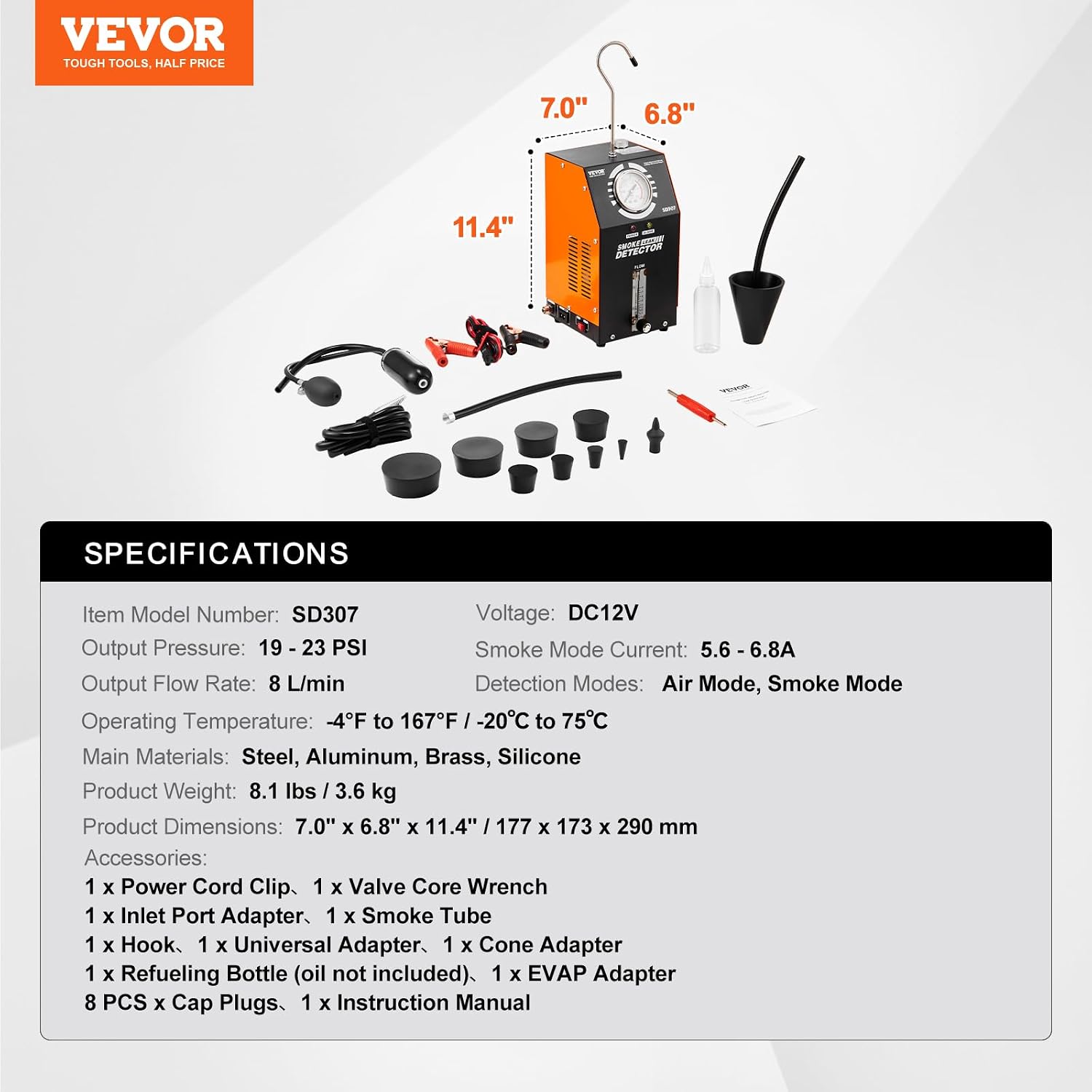 VEVOR Automotive Smoke Machine Leak Detector, DC 12V EVAP Vacuum Diagnostic Tester with Built-in Air Pump, Pressure Gauge & Flow Meter, 2-Mode Fuel Detector for Cars, Motorcycles, Trucks, Boats, ATVs