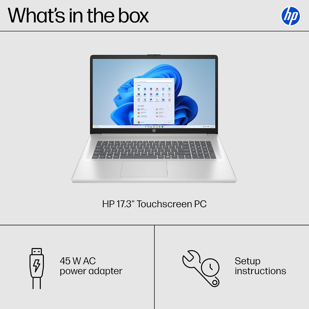 HP Touchscreen Laptop, Intel Ultra 7 255U 12-Core(Beat Core 7 150U), 17.3 Inch HD+ Anti-Glare 250 nit Display, 32GB DDR5, 1TB SSD, Copilot AI, Backlit KB, Long Battery, Windows11 Pro, w/Accessories