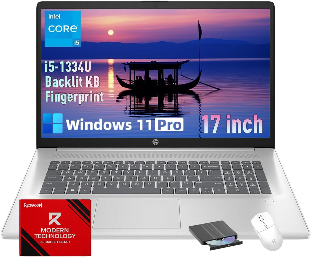 HP Flagship 17 Laptop Computer, Intel 10-Core i5-1334U, Backlit Keyboard, 20GB RAM, 1TB SSD, Windows 11Pro, Fingerprint Reader, 17.3 inch Anti-Glare Display, Fast Charge, Wi-Fi 6, w/Accessories