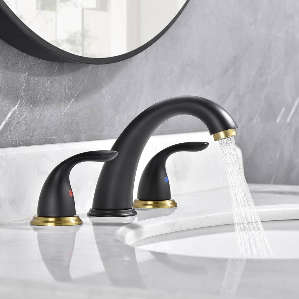 sumerain 8 Inch Widespread Bathroom Faucet 3 Hole Vanity Faucet SUS 304 Stainless Steel, Black&Gold