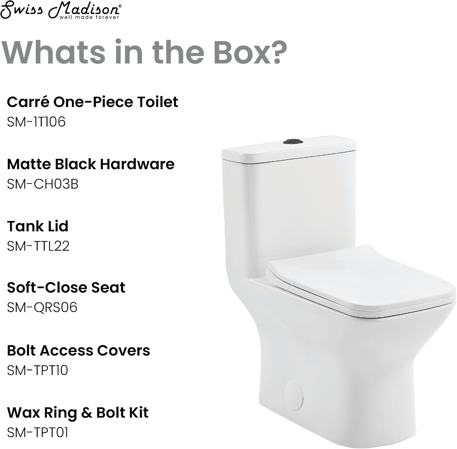 Carre One Piece Square Toilet Dual Flush, Black Hardware