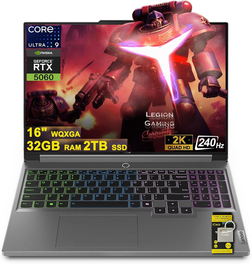 Lenovo Legion 5 Gaming AI Laptop 16' WQXGA 2560x1600 240Hz (100% DCI-P3, 500nits) Intel 24-core Ultra 9 275HX 32GB RAM 2TB SSD GeForce RTX 5060 (Up to 572 AI Tops) RGB Backlit Harman Win11 ICP Hub
