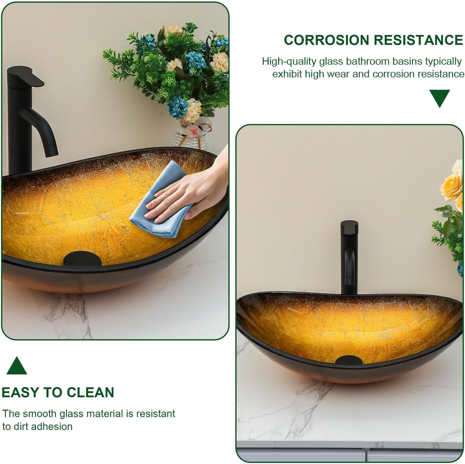 Sarlai Bathroom Vessel Sink Modern Artistic Tempered Glass Basin Countertop Bowl Sink for Lavatory Vanity Cabinet
