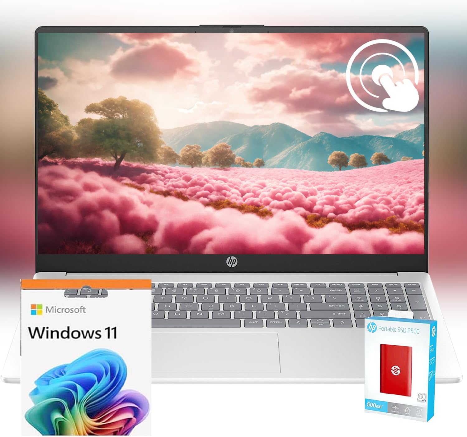HP 2025 New Pavilion 15.6 inch Touch-Screen Laptop, 64GB RAM, 1.5TB SSD (1TB PCIe SSD withHP P500 512GB Portable SSD), Intel Core i3-1215U 6-Cores Processor, Windows 11 Home with Microsoft Office