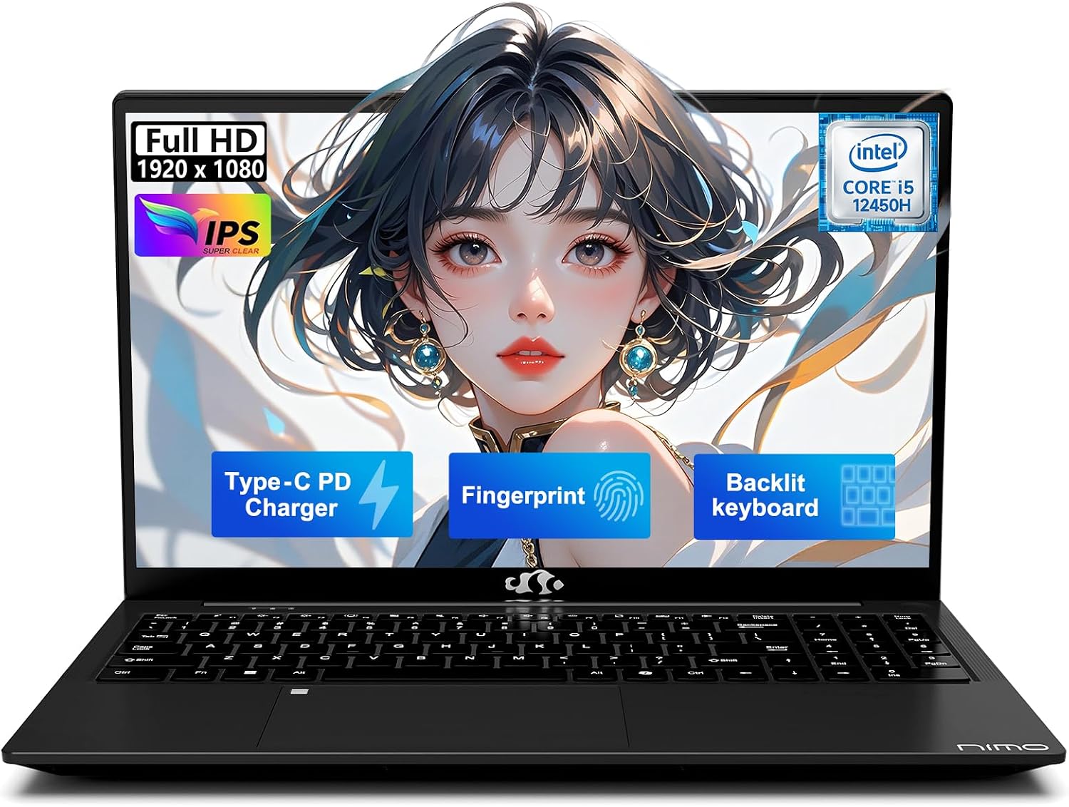 NIMO 15.6' FHD-IPS-Laptop, Intel i5-12450H 8 Cores 16GB RAM 1TB SSD (Beat i7-11800H, Up to 4.4 GHz) 100W Type-C Fingerprint Backlit Keyboard for Professionals & Students Office, Study & Travel