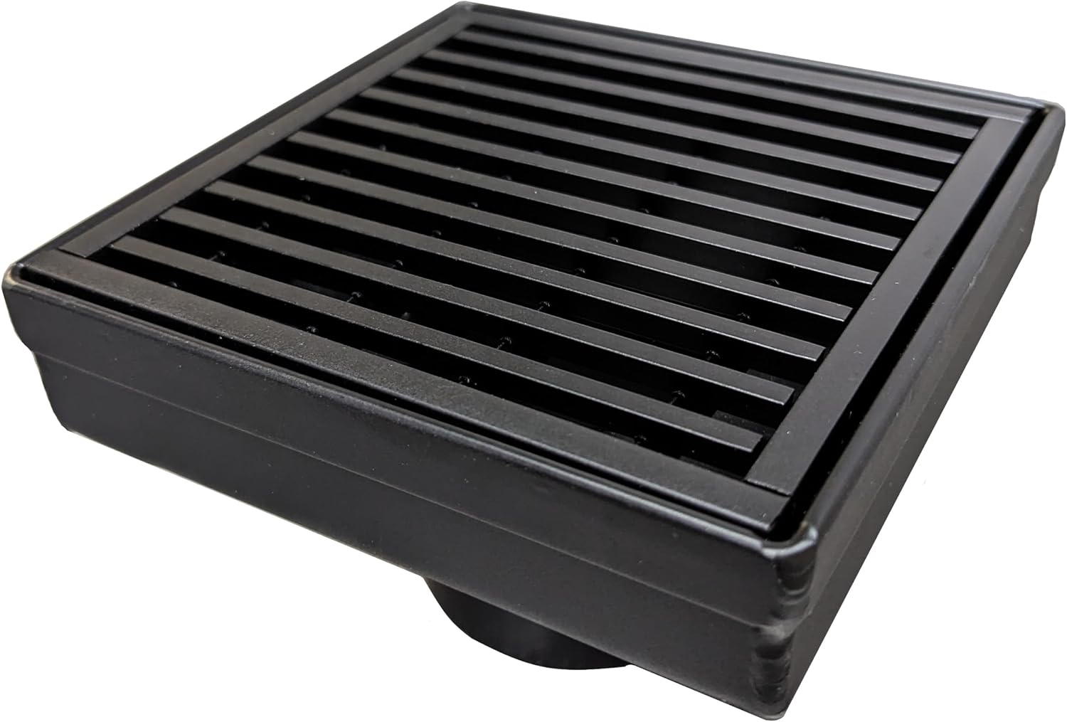 SereneDrains 304 Stainless Steel 4 Inch Square Matte Black Shower Drain Kit for Tile Floor Drain Grate Cover Hair Catcher Trap Strainer Filter (Matte Black, Linear Wedge Design)