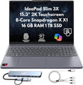 Lenovo IdeaPad Slim 3X Home Student Business Laptop 2026, 15.3' 2K (1920x1200) Touchscreen, 8-Core Snapdragon X X1-26-100, 16GB LPDDR5x RAM, 1TB (2X 512GB) SSD, FPReader, Wi-Fi 7, Cam, Copilot Win 11