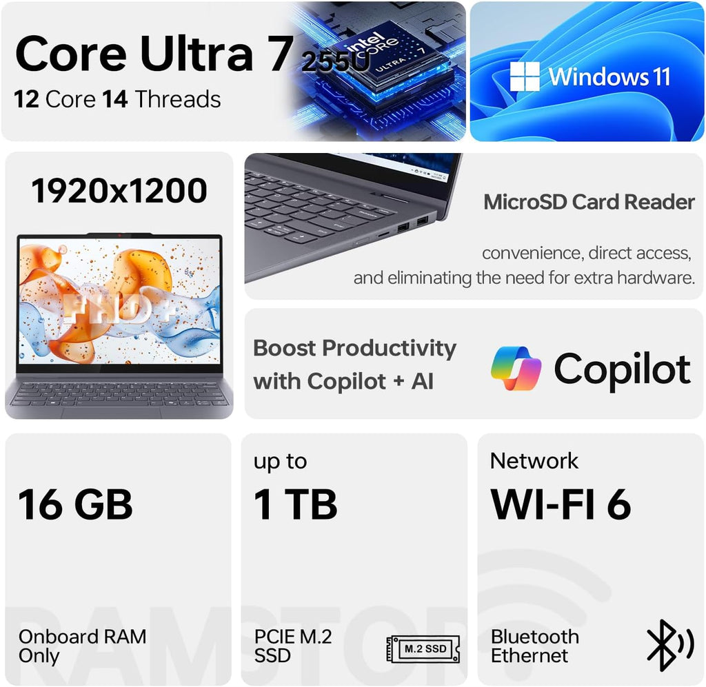 Lenovo IdeaPad 5 AI-Powered Premium 2-in-1 Laptop, 14' FHD+ Touchscreen, Ultra 7 255U, 16GB Onboard RAM, 1TB SSD, Wi-Fi 6, Win11 Pro, Backlit, Thin & Quiet Design, Bundle with PCO Laptop Cooler