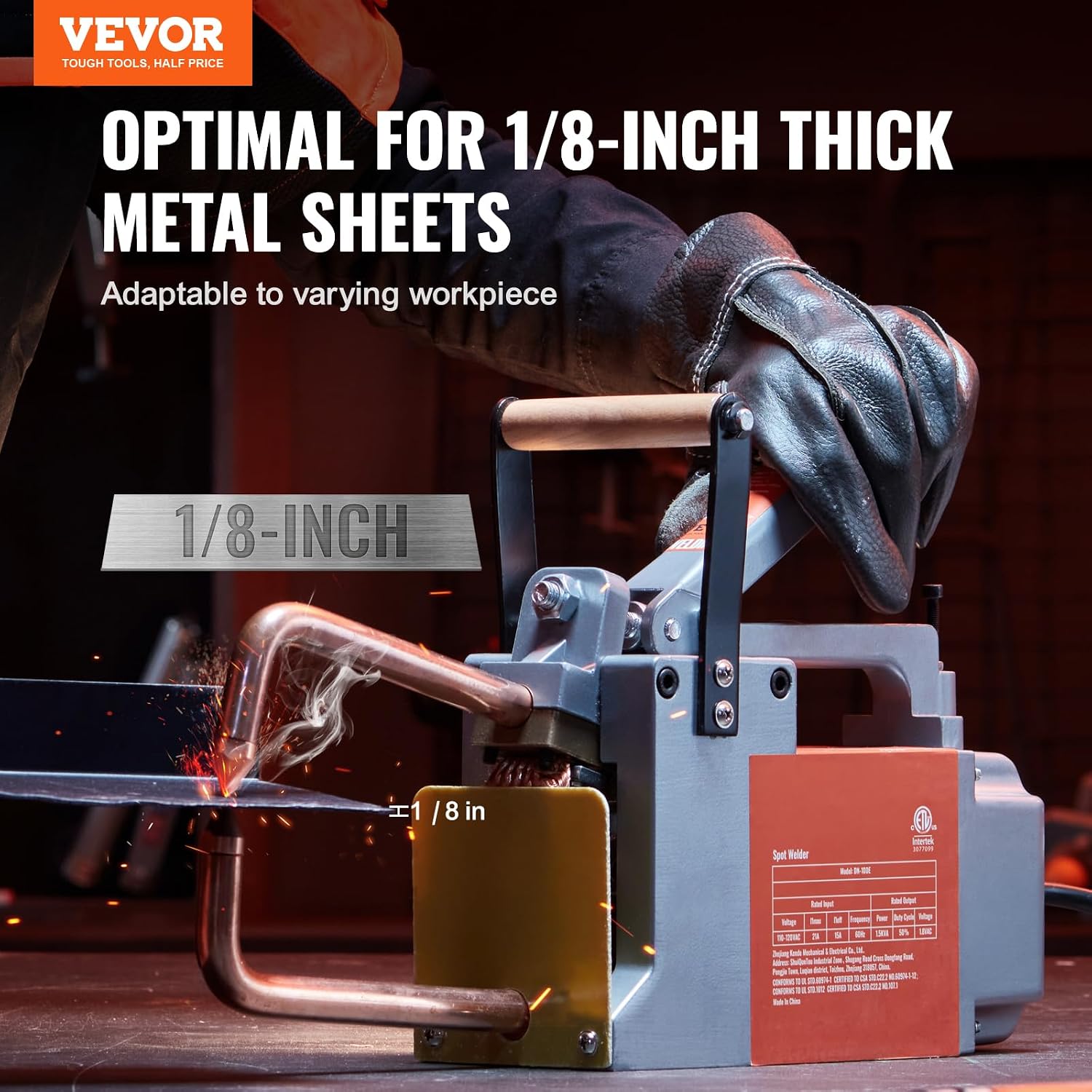 VEVOR Portable Spot Welder, 1/8-inch Spot Welder Machine with 1.5KVA Input Capacity, Handheld Welding Tip Gun, Metal Sheet Spot Welding Machine