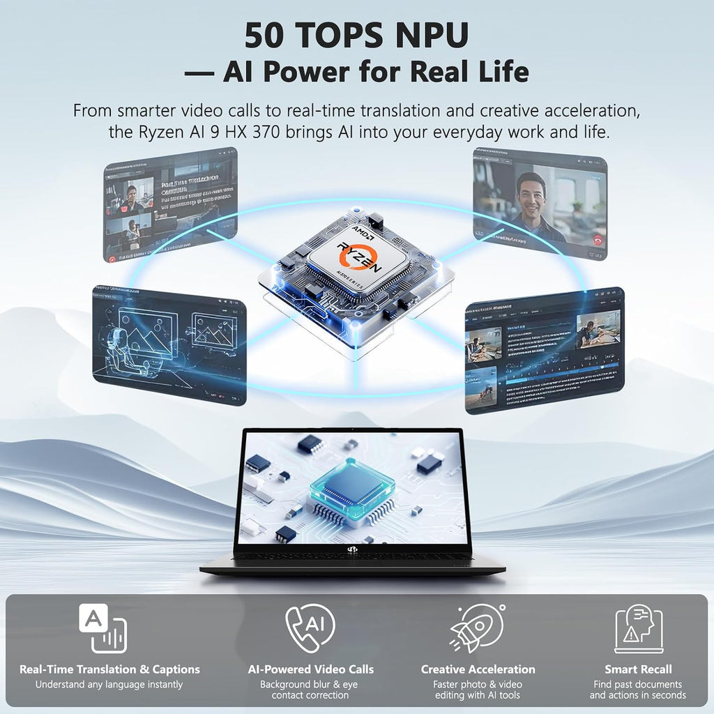 NIMO 17.3' AI Laptop, AMD Ryzen AI 9 HX 370(50 Tops NPU), Radeon 890M, 64GB DDR5 RAM 4TB SSD, 144Hz, PD 100W USB-C 4.0, Copilot+ PC AI Laptop with Wi-Fi 6E for Working Business Student