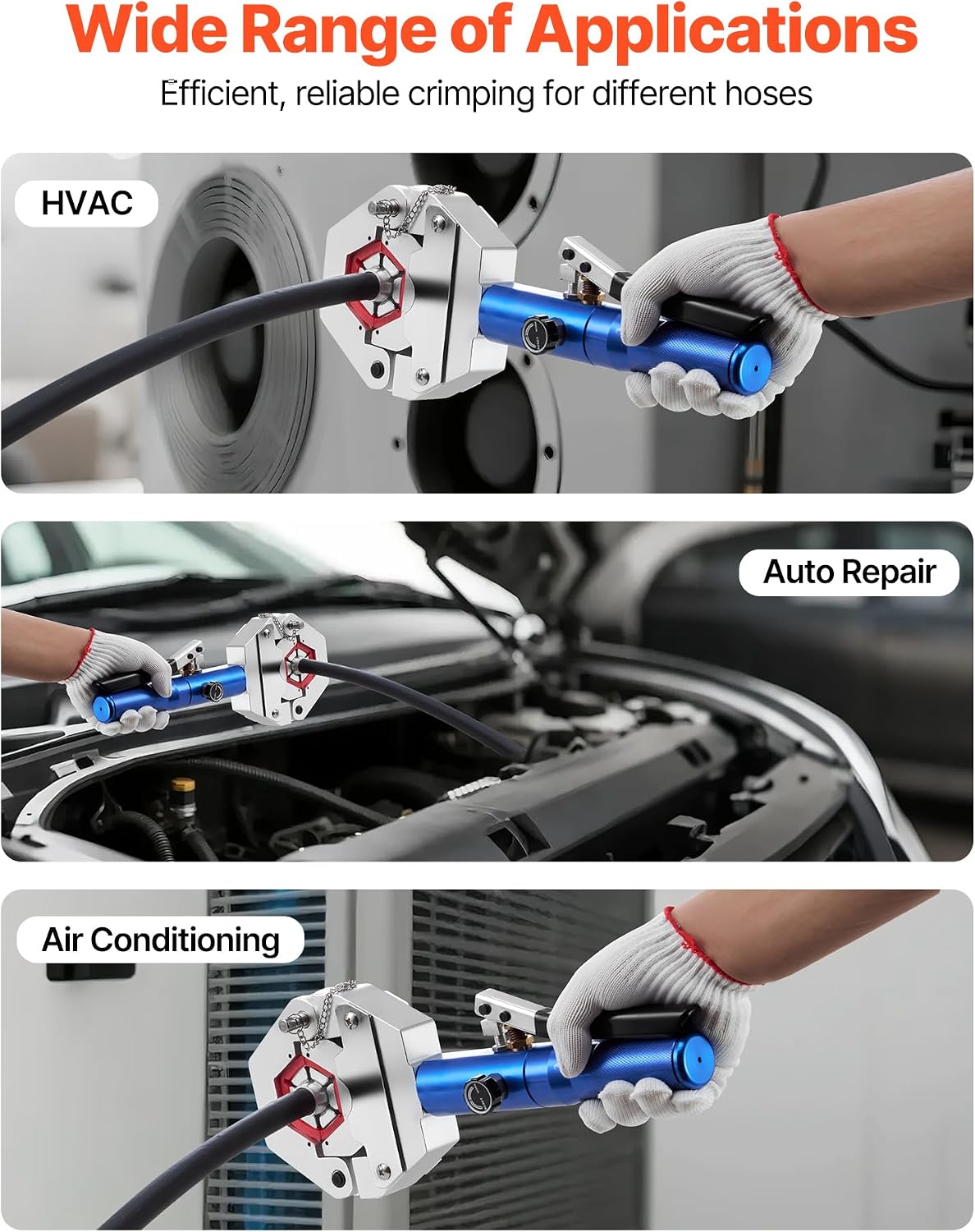 VEVOR Hydraulic Hose Crimper, Hydra-Krimp AC Hose Crimper Kit with 7 Dies Snap-On, Integral Manual Hydraulic A/C Hoses Crimping Tool for Automotive & Air Conditioning Repair - with Carrying Case