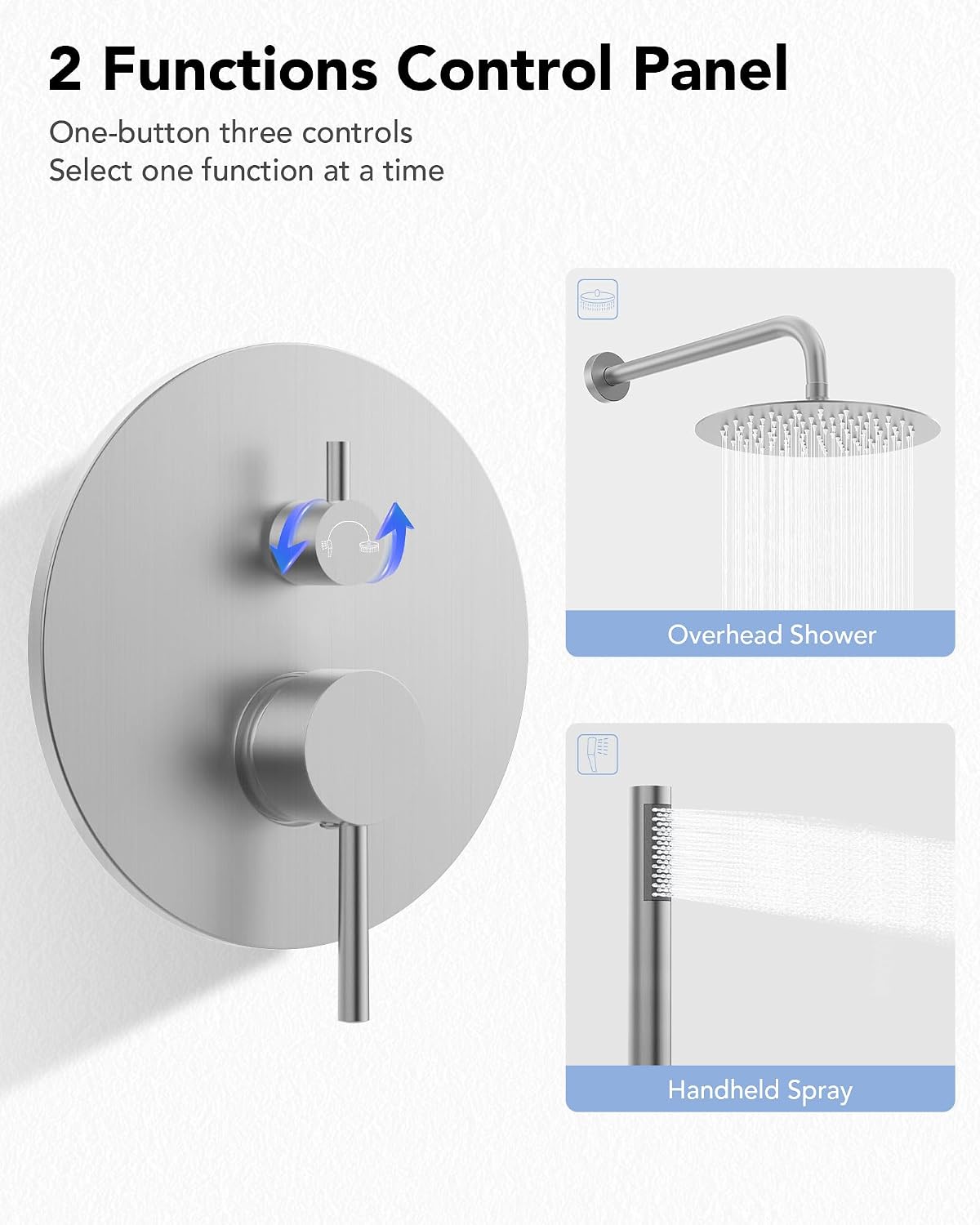 10' High-Pressure Rainfall Shower System with Handheld Spray, Wall Mount Bathroom Shower Faucet Set (Brushed Nickel)