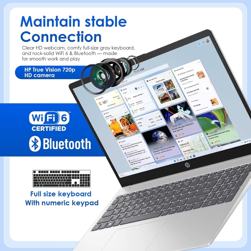 HP New 15.6' FHD Touchscreen Laptop 2025/2026 Model, Powerful 13th-Gen Intel Core i3 CPU (8-Core), 16GB RAM, 256GB SSD, USB-C, HDMI, Windows 11, Microsoft Office, Moonlight Blue, w/WOWPC USB