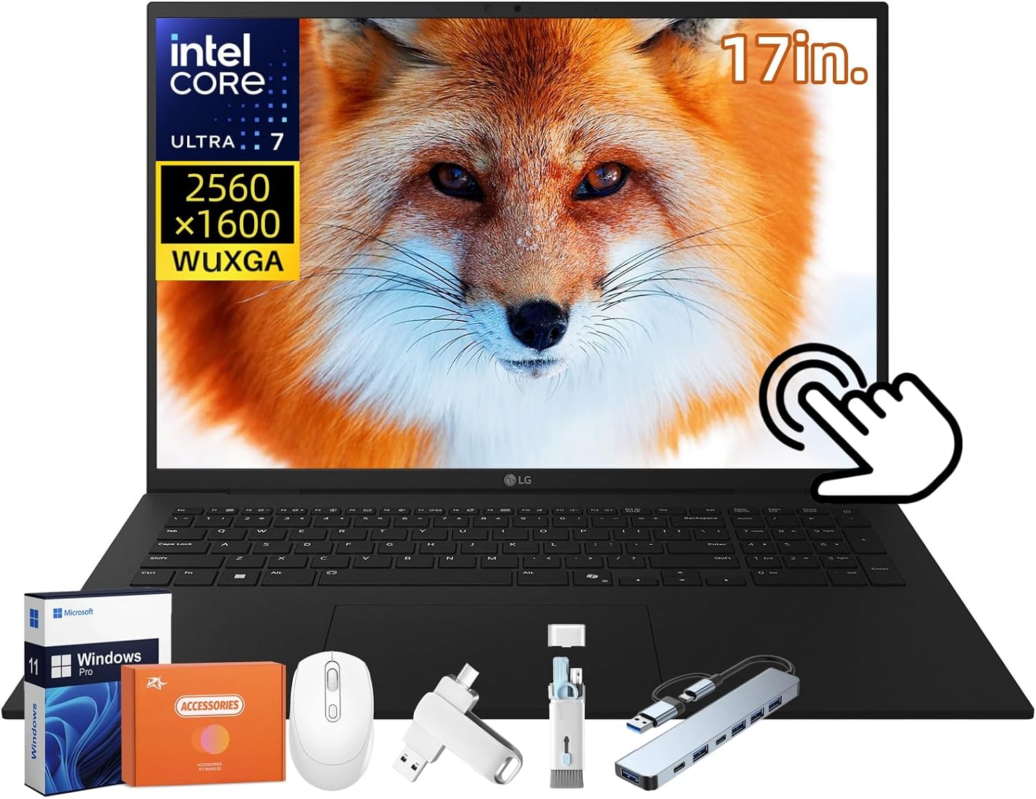 LG Gram 17 Touchscreen Lightweight Laptop for Business/Students, Intel Ultra 7 258V, 17 inch QHD+ Touchscreen, 32 GB LPDDR5X, 1 TB SSD, Copilot+, Wi-Fi 7, Backlit Keyboard, Windows 11 Pro, Accessories