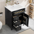 24-inch Bathroom Vanity with Sink Combo, Free-Standing Single Storage Cabinet with Tilt-Out Drawer, 3 Drawers, Adjustable Shelf & Storage Rack, Vanity with Ceramic Basin for Bathroom (Black)