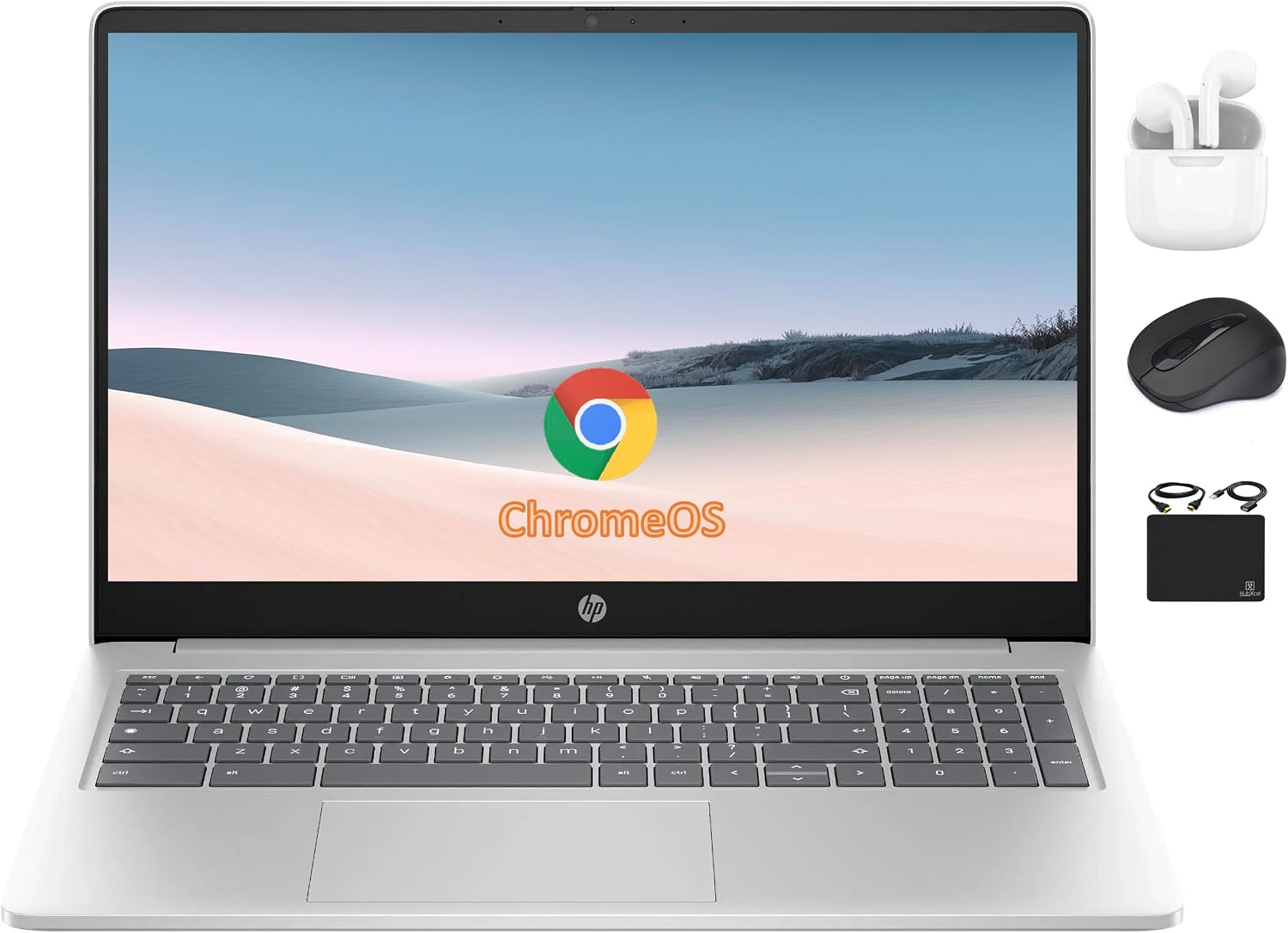 HP Chromebook 15.6' HD Flagship Laptop for Student Business, Quad-Core Intel N200 Processor, 8GB RAM, 320GB Storage (64GB eMMC + 256GB Card), Webcam, WiFi, Long Battery, Chrome OS+HubxcelAccessory