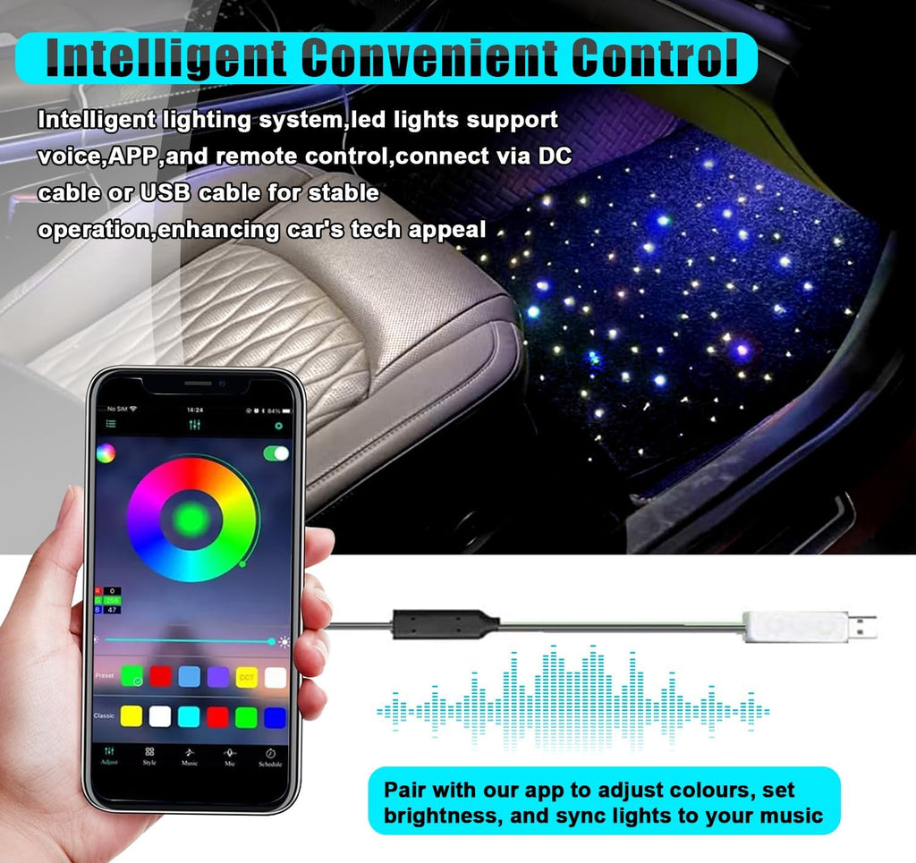 Starlight Floor Mats for Car, LED Car Mats, Starry Sky Design Luminous Carpet, Universal Fit Anti-Slip Waterproof Starlight Mats for Cars, SUVs, Trucks(USB Cable)