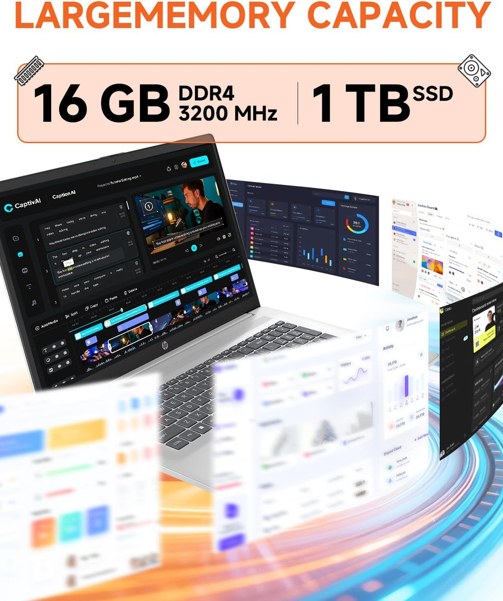 HP 17 Inch Touchscreen Laptop for Business, AMD Ryzen 5 7430U, 17.3' HD+ Anti-Glare Display, 16 GB RAM, 1 TB SSD, AMD Radeon Graphics, Copilot AI, Wi-Fi 6, Fast Charge, Windows 11 Pro, w/Accessories