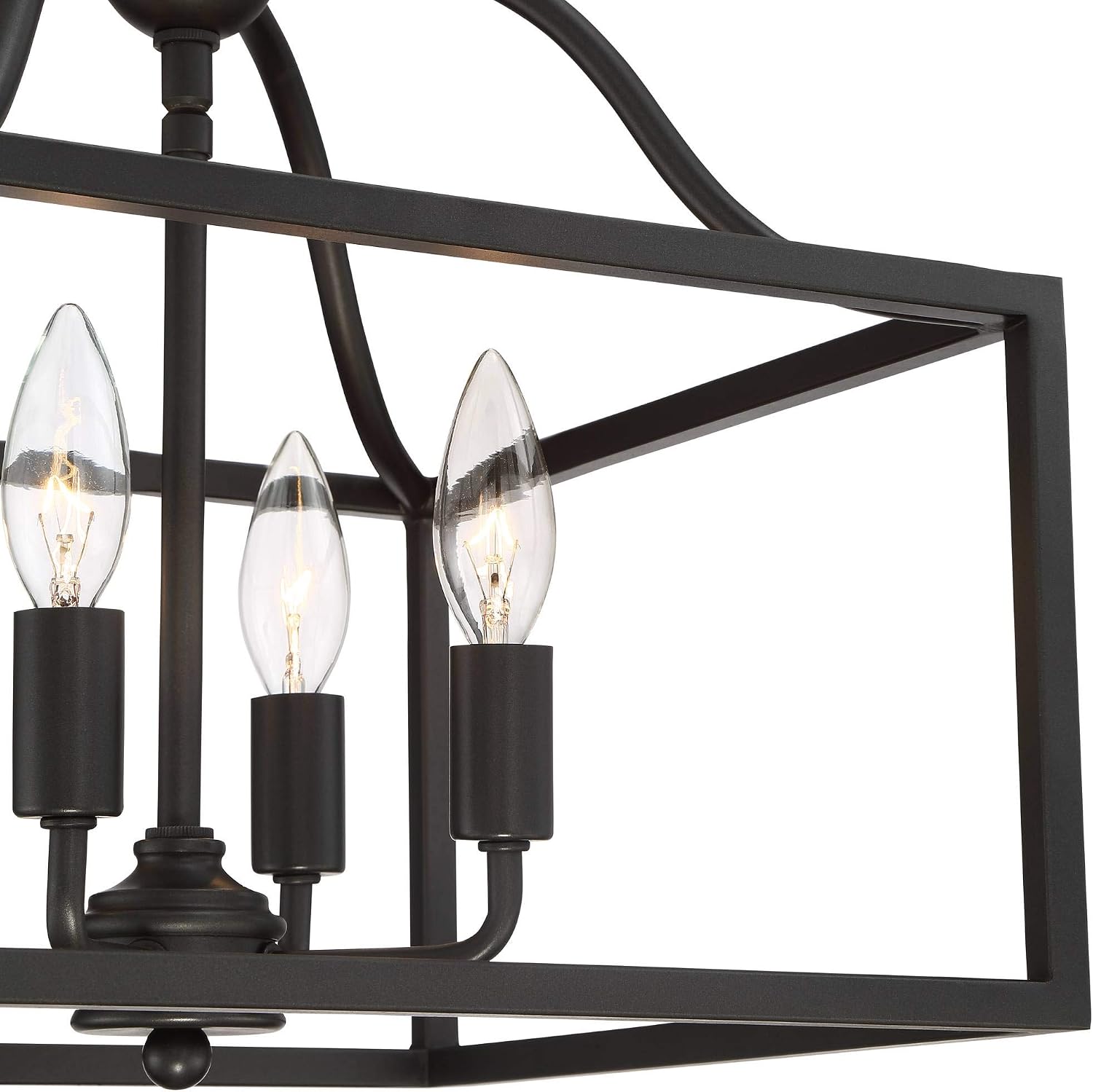 Franklin Iron Works Elle Farmhouse Rustic Close to Ceiling Light Semi-Flush Mount Fixture Black 13' Wide 4-Light Open Square Cage for House Bedroom Hallway Living Room Bathroom Dining Kitchen