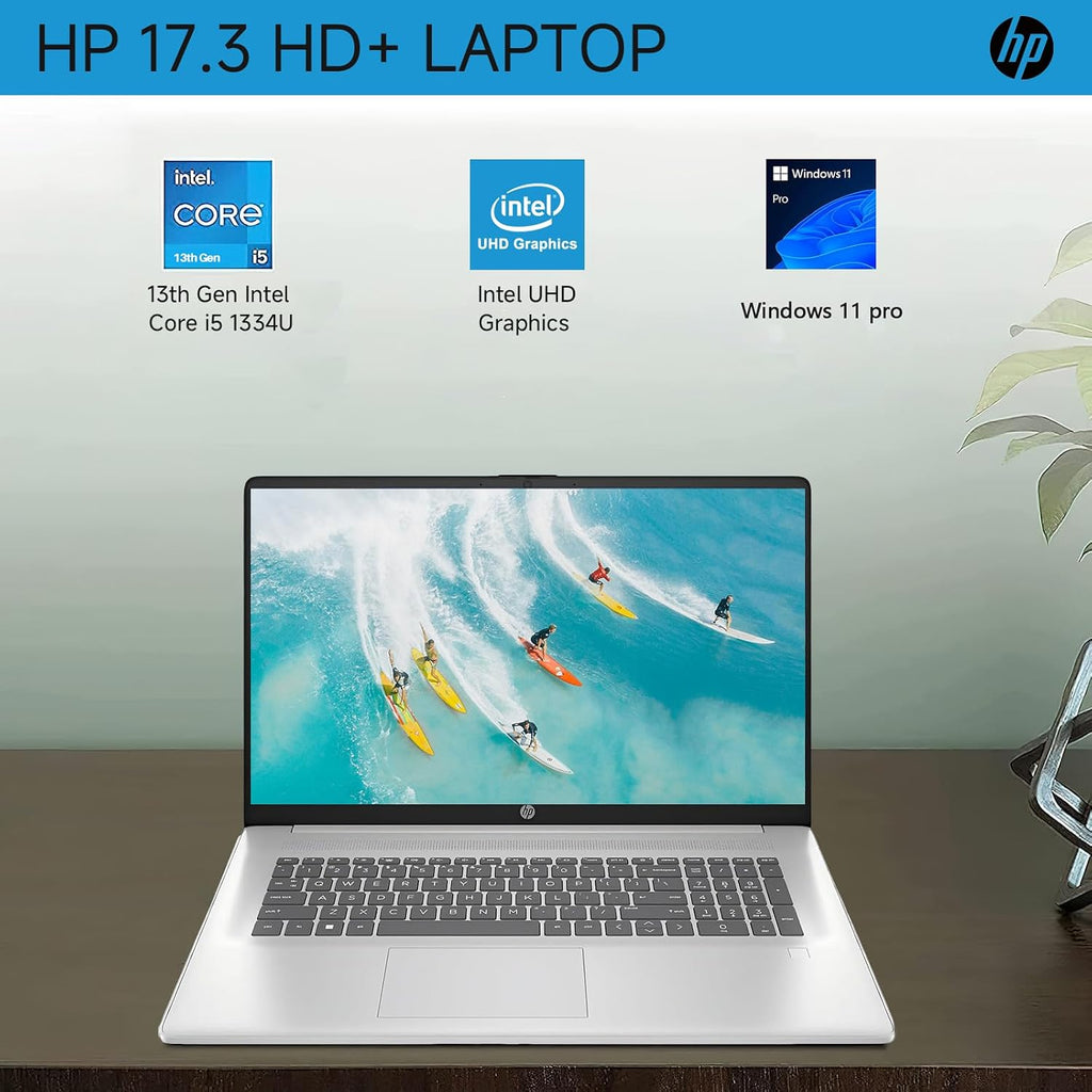 HP 17 Inch Laptop, 17.3' HD+ Display, Intel i5-1334U (10 Cores, Up to 4.6 GHz), 64 GB RAM, 2 TB SSD, Backlit Keyboard, Fingerprint Reader, Wi-Fi 6, HD Webcam, Windows 11 Pro for Business and Students