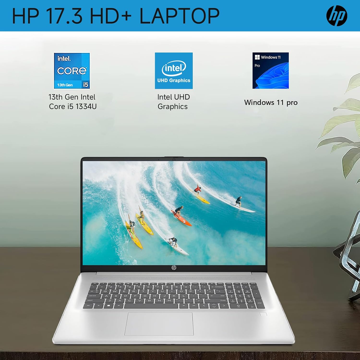 HP 17 Inch Laptop, 17.3' HD+ Display, Intel i5-1334U (10 Cores, Up to 4.6 GHz), 64 GB RAM, 2 TB SSD, Backlit Keyboard, Fingerprint Reader, Wi-Fi 6, HD Webcam, Windows 11 Pro for Business and Students