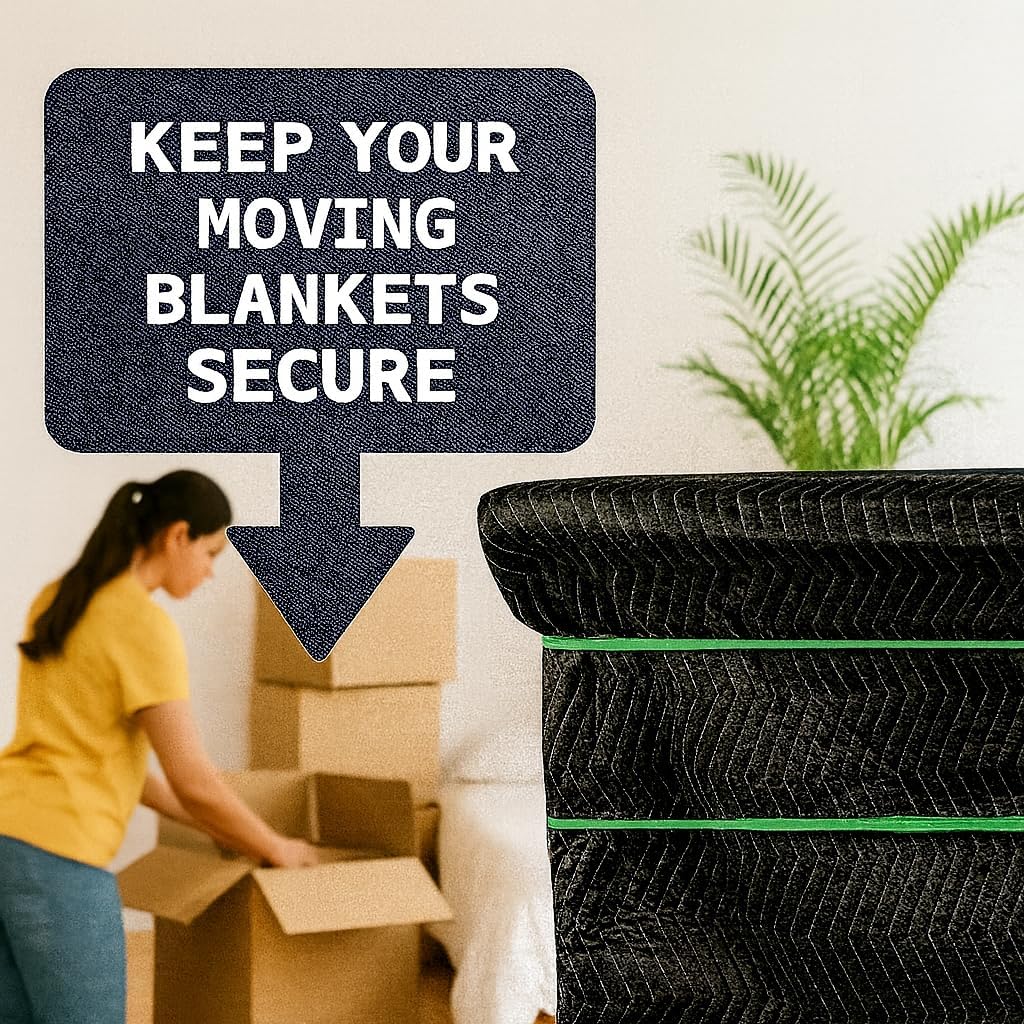 Kitchentoolz 96 Pack Moving Bands & Moving Blankets – Heavy-Duty Rubber Mover Bands in 4 Sizes – 24 Each of 25', 30', 36', 42' – Secures Furniture, Drawers, Supplies