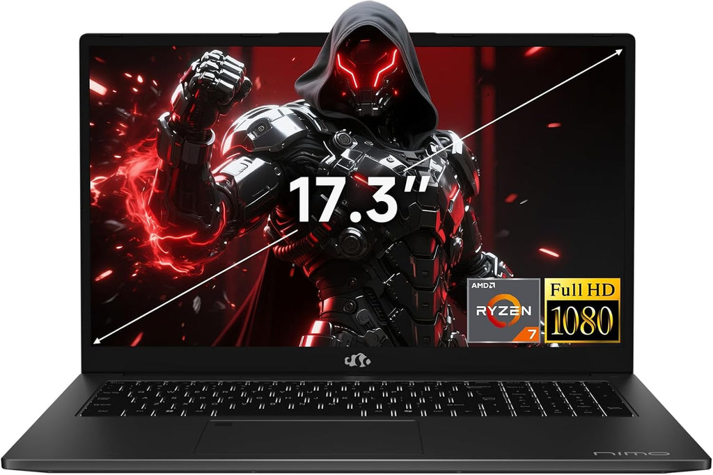 NIMO 2025 Gaming-Laptop, 17.3' FHD-Laptops with AMD Ryzen 7 7735HS (Up to 4.75GHz, Beats i7-12650H), 16GB DDR5 512GB SSD Computer with Backlit KB 100W Type-C Radeon 680M Fingerprint