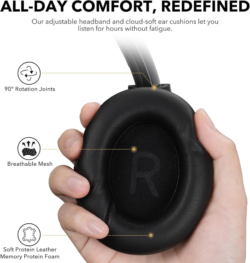 1Mii E700 Hybrid Active Noise Cancelling Headphones, Bluetooth Over Ear, Wireless Hi-Res Audio with LDAC & aptX Low Latency for Airplane Travel & Home TV, AI Translation & Custom EQ via APP, Black