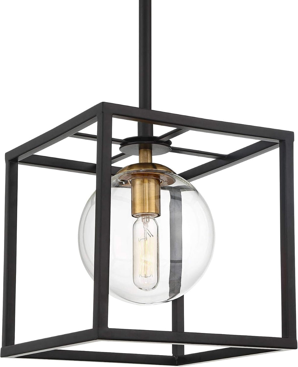 Possini Euro Design Delaney Black Burnished Brass Mini Pendant Light 8' Wide Modern Square Cage Round Clear Glass Shade Fixture Dining Room House Entryway Bedroom Kitchen Island Hallway Ceilings